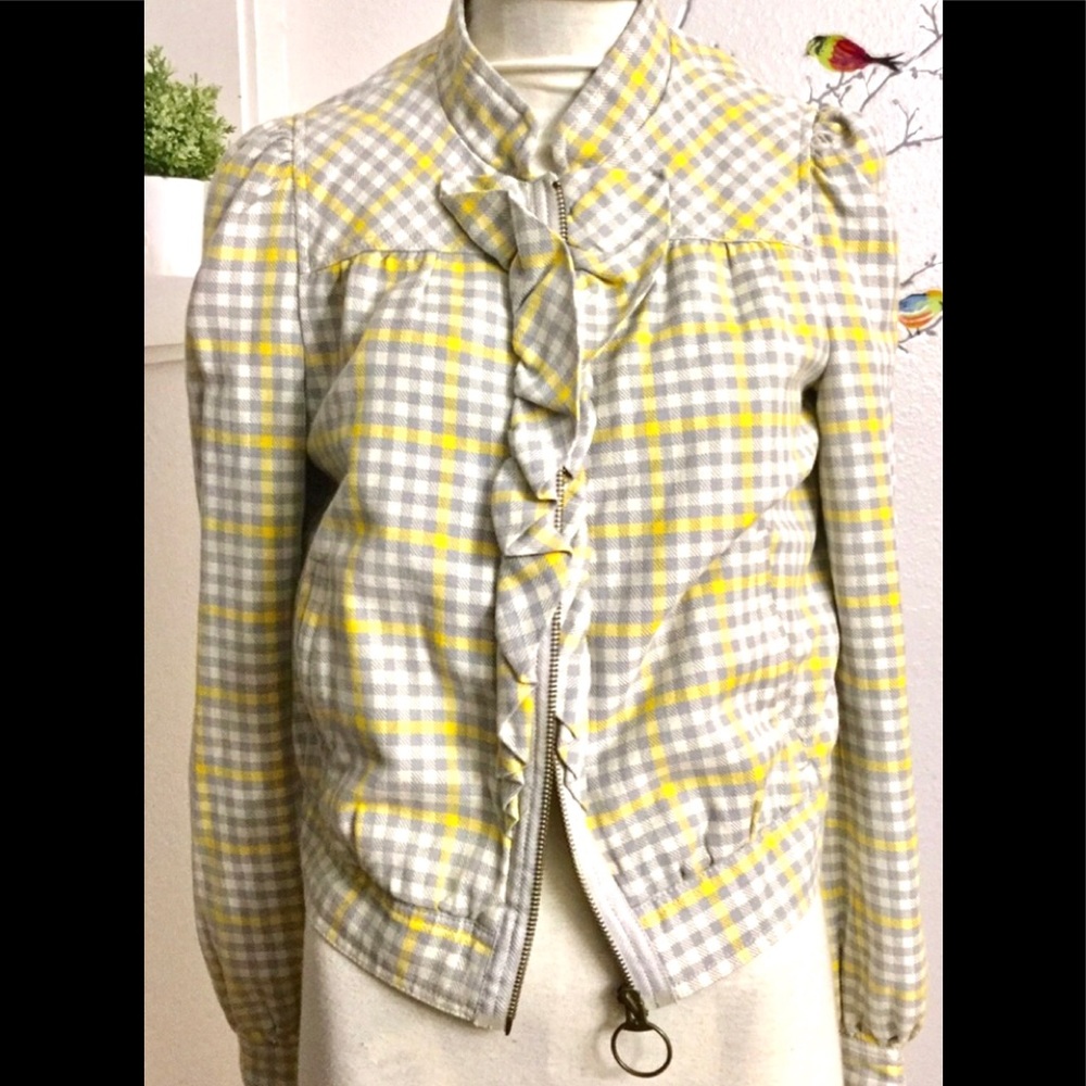 Anthropology Idra Ruffle Plaid Jacket
